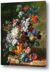  Фрукты и цветы в керамической вазе