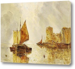   Постер Рыбацкие лодки у пристани замка
