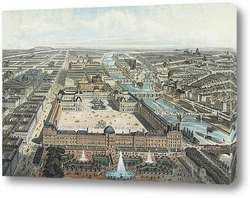    Современный Париж. Тюильри, Лувр и улицей Риволи, вид из сада Тюильри