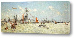   Картина Авианосец HMS Furious окружении других кораблей флота и гражданс