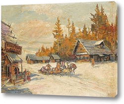    Зимняя сцена с тройкой, зимой катание на санях