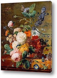   Постер Корзина с цветами и бабочками