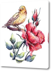   Картина Шиповник и птица