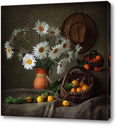  Натюрморт с букетом цветов и фруктами