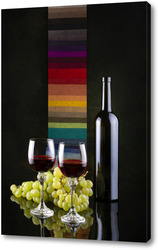    Натюрморт с виноградом и вином в бокалах