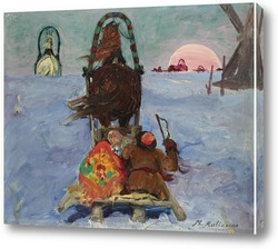   Постер Зимний пейзаж с санями