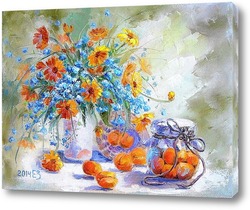  Картина Натюрморт с абрикосами и незабудками