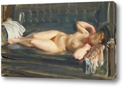   Картина На серо-голубом кожаном диване