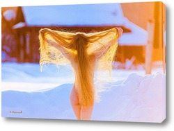   Постер Нагая девушка зимой в деревне