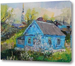    весенний пейзаж с голубым домиком