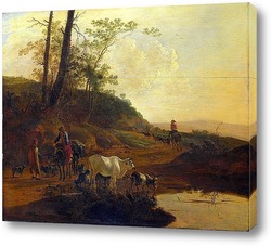   Картина Мужчины со стадом у водоёма