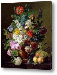   Картина Ваза с цветами, персики и виноград