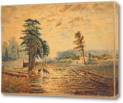   Картина Три оленя возле деревни