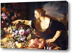   Постер Женщина собирает цветы