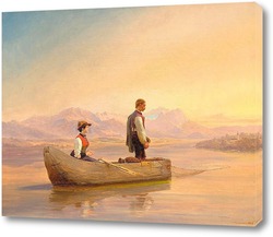    Пара рыбаков на озере на закате. 1867.