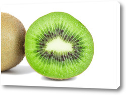   Постер Fresh cut green kiwi fruit isolated on white