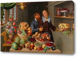   Картина Большой Натюрморт с фруктами, овощами и цветами и пара