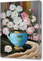    Картина маслом. Розы в вазе.
