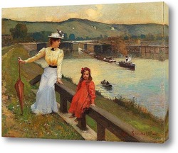    Мать и дочь на берегу реки