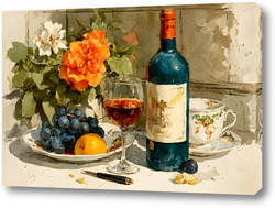    Натюрморт вино и цветы