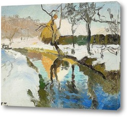   Постер Зимний пейзаж и Сельскохозяйственное владение на реке
