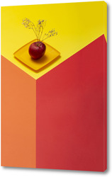    Геометрический натюрморт с красным яблоком на жёлтой тарелке