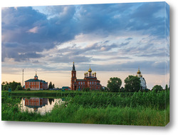   Постер The temple of Nicholas the Wonderworker on the bank of the river.	