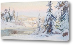    Зимний пейзаж с видом на коттеджи