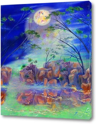   Картина Абстрактный пейзаж с луной