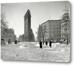   Картина Небоскреб в Нью-Йорке, зима, ретро