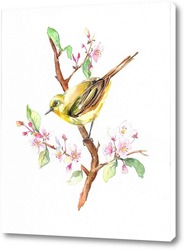   Картина Птица весенняя на ветке акварель