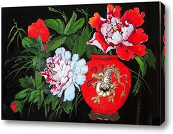   Картина Красный пион в китайской вазе