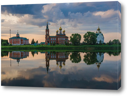   Постер The temple of Nicholas the Wonderworker on the bank of the river.	