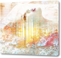   Постер Девушка и лесной закат