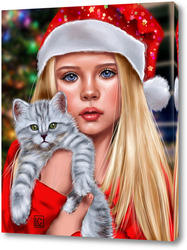   Постер Девочка и котенок