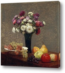   Постер Астры и фрукты на столе