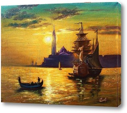    Картина маслом. Закат в Венеции. Холст 40х50