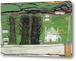    Три дерева: белый дом в пейзаже