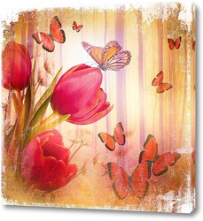    Тюльпаны и бабочки
