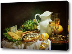   Постер Натюрморт с дорадо и белым вином