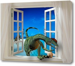    Динозавр в окне