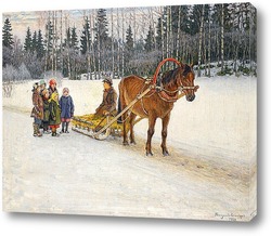   Картина Зимние сани с детьми, 1940