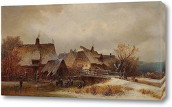   Постер Зимний пейзаж деревни