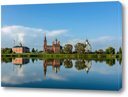   Постер The temple of Nicholas the Wonderworker on the bank of the river..	