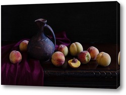   Постер С персиками и восточным кувшином