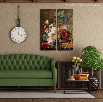 Модульная картина Корзина с цветами и бабочками