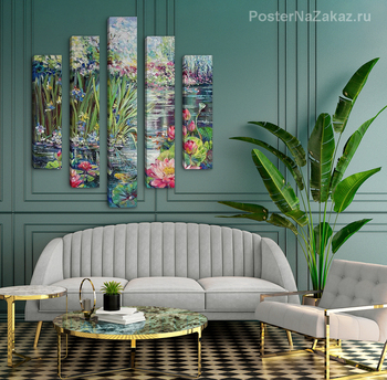 Модульная картина РЫБКИ КОИ И КУВШИНКИ В ПРУДУ