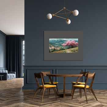 Модульная картина Цветущий миндаль над горной деревней