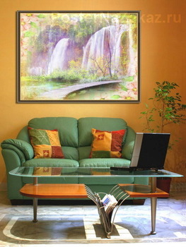 Модульная картина Водопад и мостик  