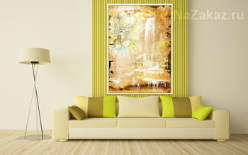 Модульная картина Птичка на фоне водопада